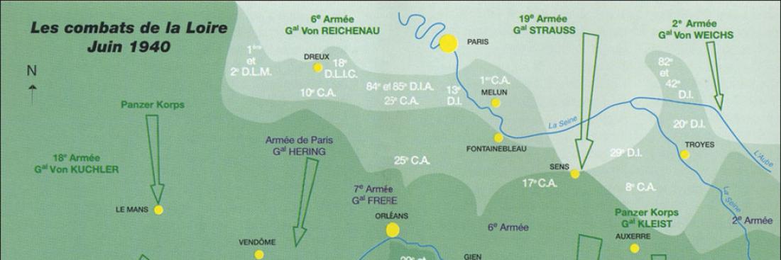 Carte des combats de la Loire. Juin 1940. 