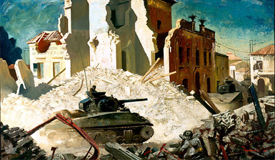 Canadian Armour Passing Through Ortona, par Charles Comfort. © Canadian War Museum