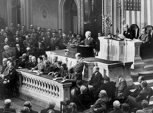 Plan Marshall le président Truman s'adressant au Congrès américain, 12 mars 1947