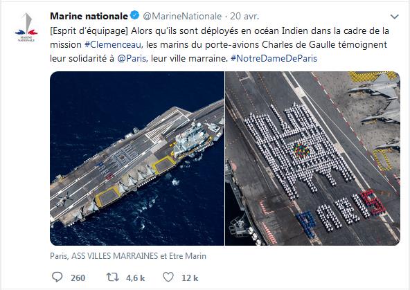 Post RS @MarineNationale-Porte-avions-Charles-de-Gaulle-#NotreDameDeParis