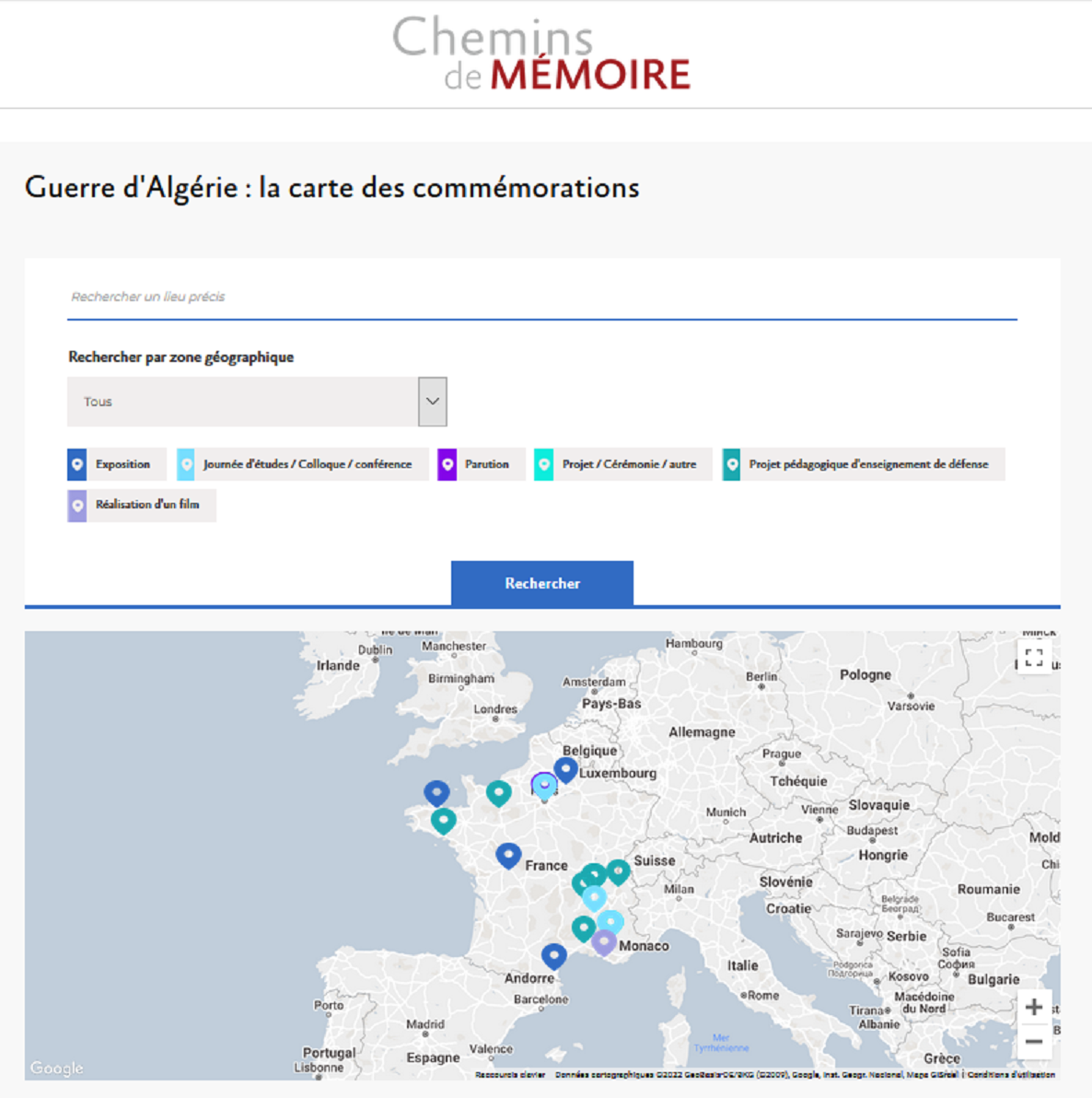 Carte interactive fin de la guerre d'Algérie, 1962-2022
