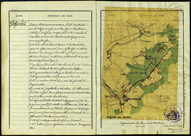 Extrait d’un journal des marches et des opérations du 57e régiment d’infanterie. Archive conservée au Service Historique de la Défense et numérisée sur le site "mémoire des hommes". © Ministère des armées/Mémoire des Hommes