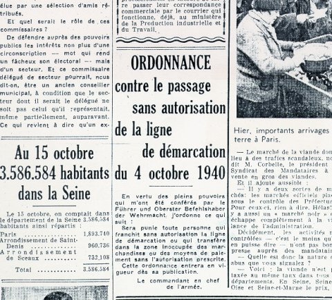 Ordonnance allemande du 4 octobre 1940 contre le franchissement illicite de la ligne de démarcation publiée dans L'Oeuvre du 18 octobre 1940. Source : Musée de la Résistance Nationale – Champigny