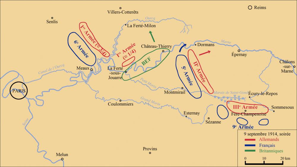 Bataille de la Marne ? Front le soir du 9 septembre 1914