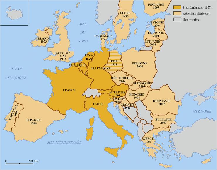 De la création de la Communauté économique européenne (CEE) aux adhésions ultérieures à la CEE puis à l'Union européenne (UE) - 1957-2013