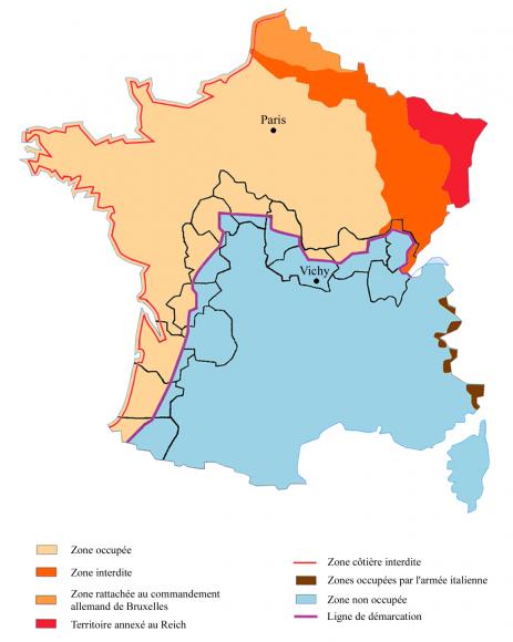 Le découpage de la France après l'armistice du 22 juin 1940