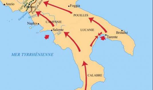 Débarquements et progression des Alliés en Italie de septembre à décembre 1943