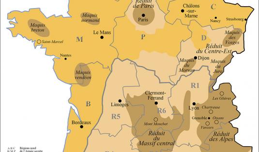 L'implantation et les zones d'influence de la Résistance en France