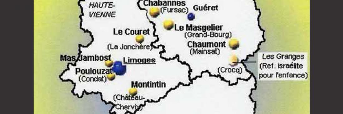 Carte de la position géographique des maisons d'enfants de l'OSE en Limousin