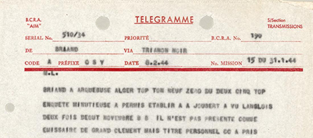 Du BCRA à Oyster du 8 septembre 1943.