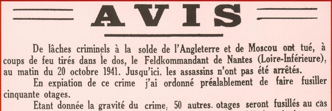 Avis du général von Stülpnagel, Paris, 21 octobre 1941.