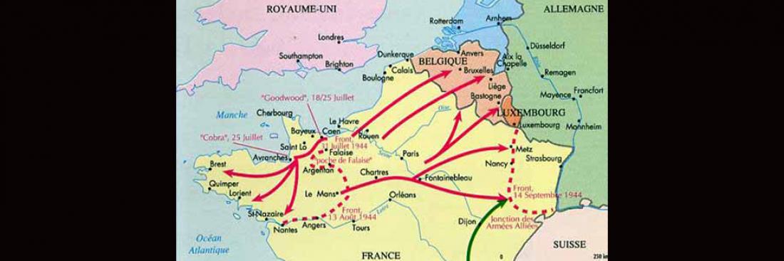 The principal axes of the Allied advance between June and September 1944