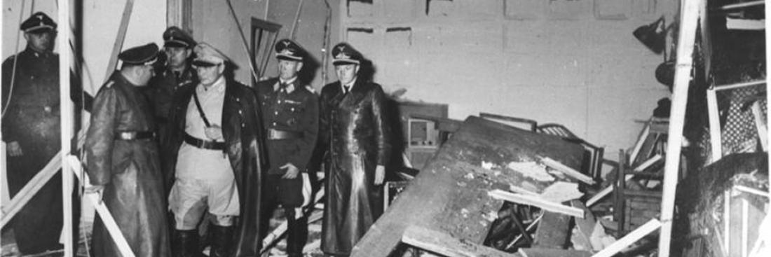 Hermann Goering, Martin Bormann and Bruno Loerzer in the ruins of the Wolfsschanze conference hall after the 20 July 1944 attack on Hitler. Source: Deutsches Bundesarchiv. (German Federal Archive)