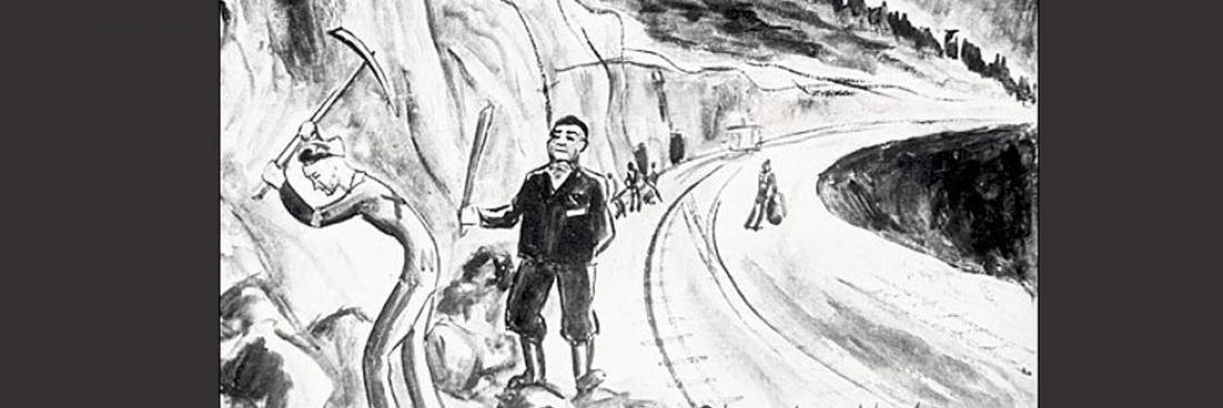 Travail à la grande carrière au camp du Struthof. Croquis de R. Naess. Travail à la grande carrière au camp du Struthof. Croquis de R. Naess.