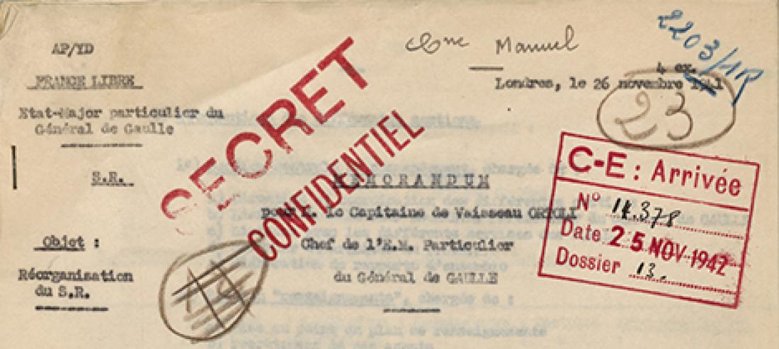 Memo on the reorganisation of the SR in London, 26 November 1941.