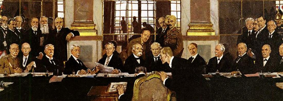 La signature du Traité de Paix de Versailles dans la Galerie des Glaces, le 28 juin 1919. William ORPEN (1878 - 1931) - © BPK, Berlin, Dist RMN-Grand Palais